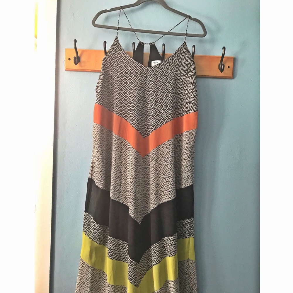 Fun print and stripe maxi dress